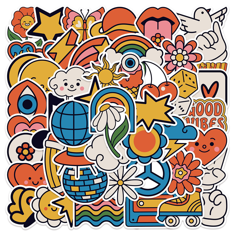 

Love and peace hippie stickers Trippy 50PCS Psychedelic Stickers for Adults Accessories Stickers Hippie Sticker Packs WES006, Multi colors
