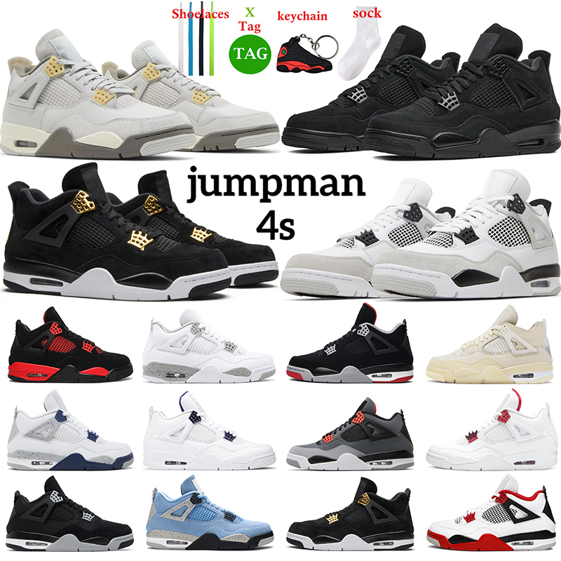

basketball shoes jumpmans 4 for men women 4s Military Black Cat Canvas j4 White Oreo Fired Red Thunder Midnight Navy mens trainer sport sneakers, 49