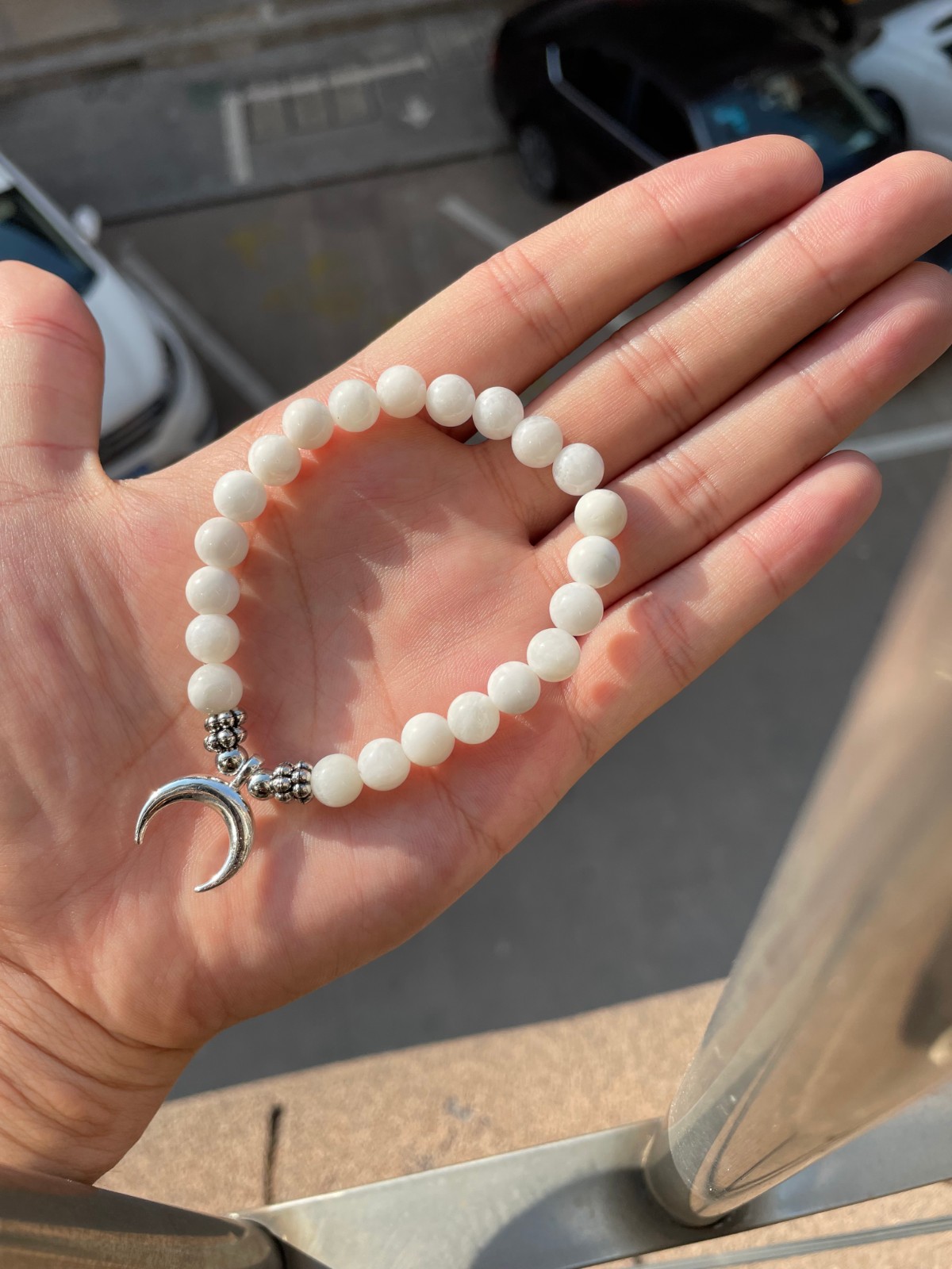 

New SN1334 Natural Moonstone with big moon pendant in silver and gold Bracelet