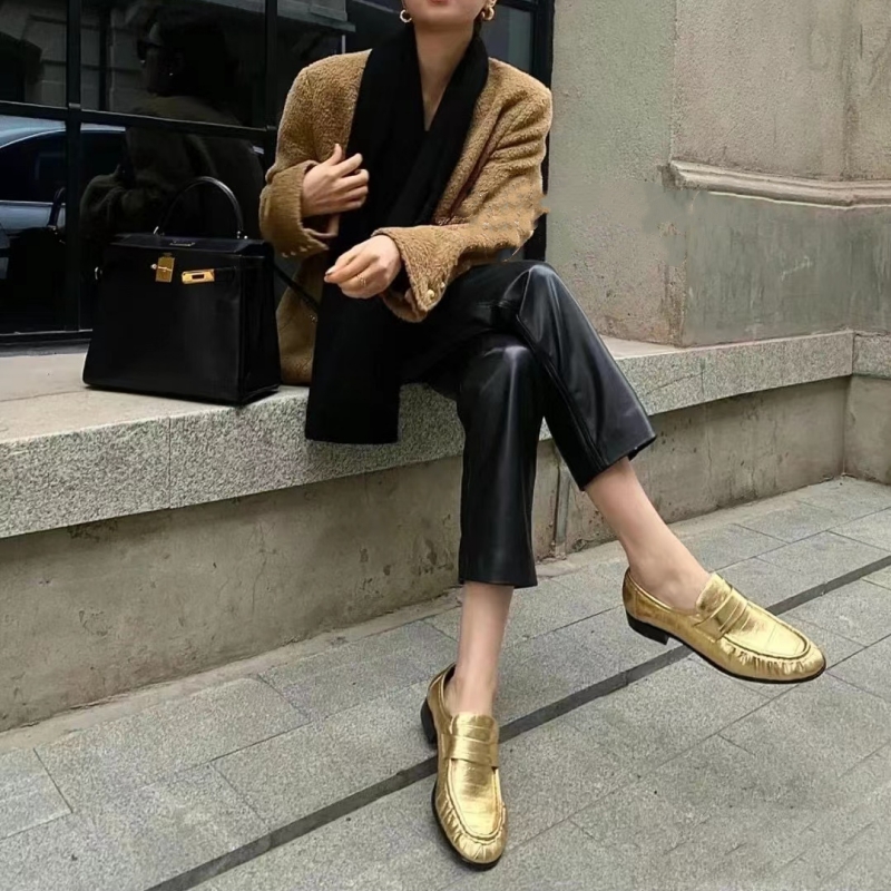 

Black womens Dress Shoes Flat casual shoe Round toe real leather shoes Luxury designer anti slip shoes Low heel factory shoes loafers Slip On