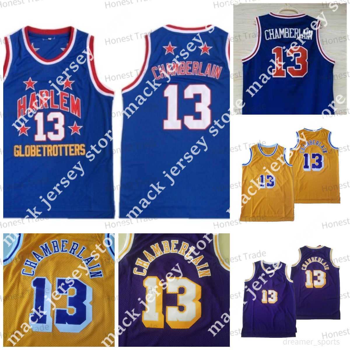 

NCAA Basketball Jersey 13 Wilt Chamberlain Harlem Globetrotters Blue Yellow Mens College Breathable Jerseys Mesh, Men jersey