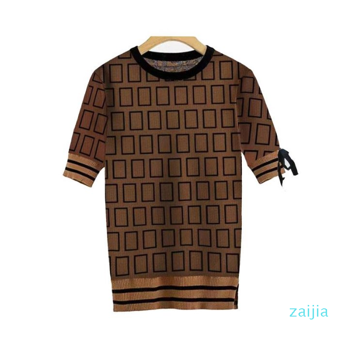 

Designer women' sweater high end fashion letter jacquard temperament youth leisure Short sleeve round neck Pullover