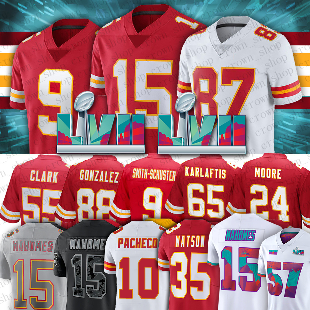 

15 Patrick Mahomes Kansaes City Football Jerseys Chiefes Super Bowl LVII JuJu Smith-Schuster Jaylen Watson Travis Kelce Chris Jones Nick Bolton Isiah Pacheco, Men(q z)