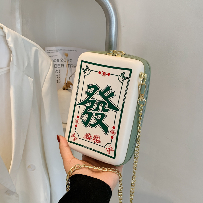 

Evening Bags Creative Chinese Mahjong Interesting Crossbody For Women Printing Fashion Chain Shoulder Pu Leather Messenger 230201, Picture three