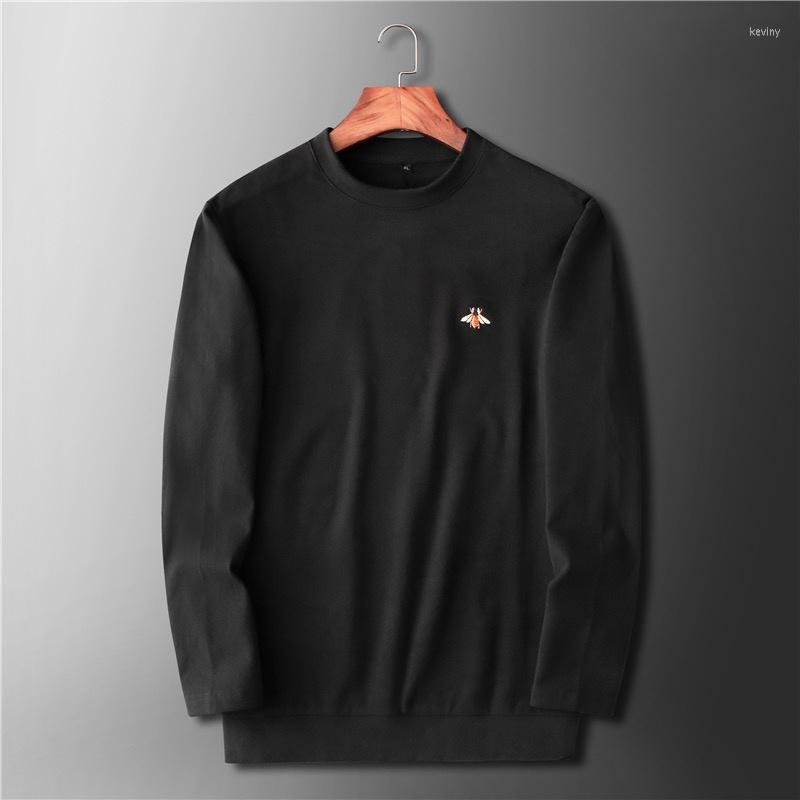 

Men's T Shirts End Little Bee High Embroidery Sweater Men's Autumn And Winter Fashion Large Round Neck Warm Pullover Long Sleeve T-shirt, Staghorn grey