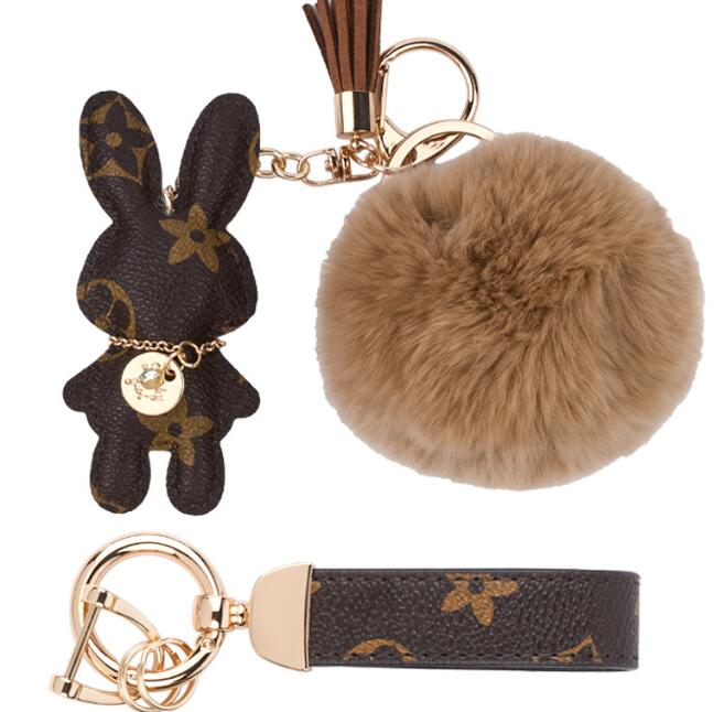 

20style Cute Presbyopia Rabbit Design Car Keychain Bag Pendant Charm Jewelry Flower Key Ring Gifts Fashion PU Leather Animal Key Chain Accessories