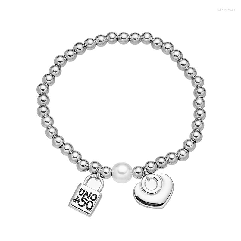 

Link Bracelets Vintage Stainless Steel Moon Lock Key 50 Brand Pendant Pearl Bracelet Beads Chain Jewelry For Women Men