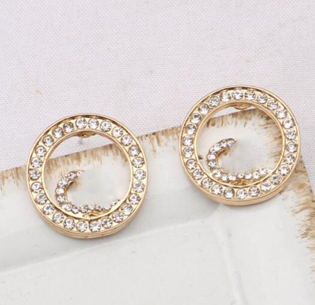 

Simple 18K Gold Plated 925 Silver Letters Stud Luxury Brand Designers Geometric Semicircle Famous Women Crystal Rhinestone Pearl Earring Wedding Party Jewerlry