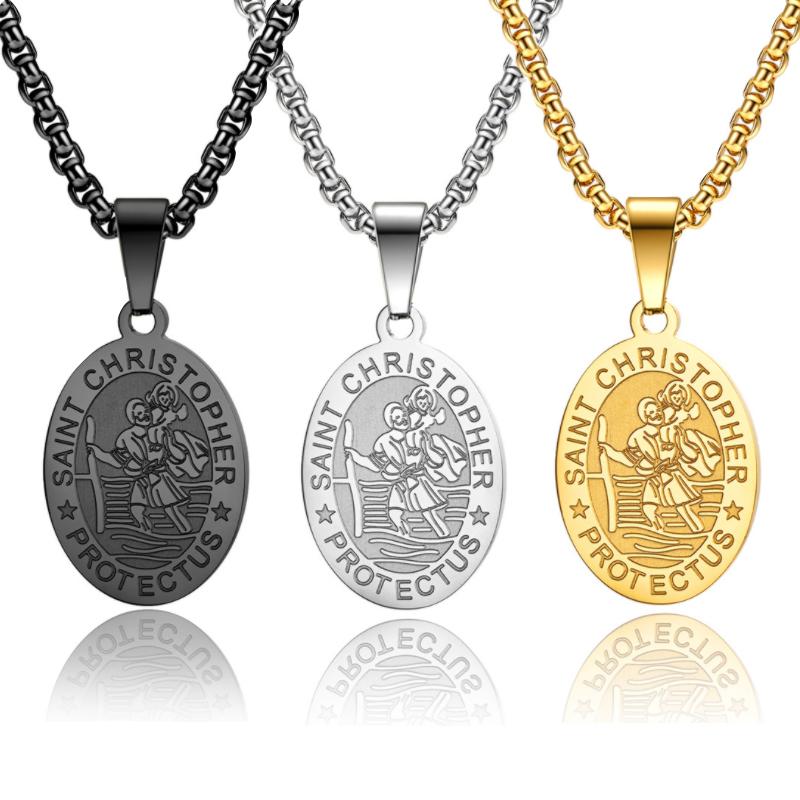 

Pendant Necklaces Christian St. Christopher Protect Us Medal Necklace Stainless Steel Michael Collares For Men JewelryPendant