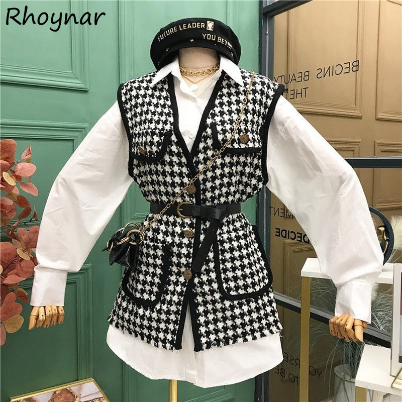 

Women' Two Piece Pants Sets Women Simple All-match Chic Vintage Streetwear Spring Ladies Clothing est Korean Style Sweet Girls Minimalist Fashion 230201, Coffee vest no belt