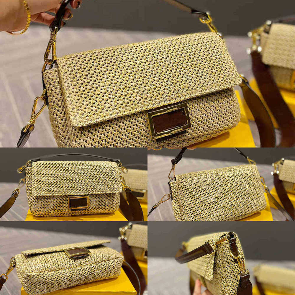 

straw bags designer shoulder bags for women beach handbag Classic Woven Baguette Fashion Messenger Crossbody Bag 220709, Fbag yellow