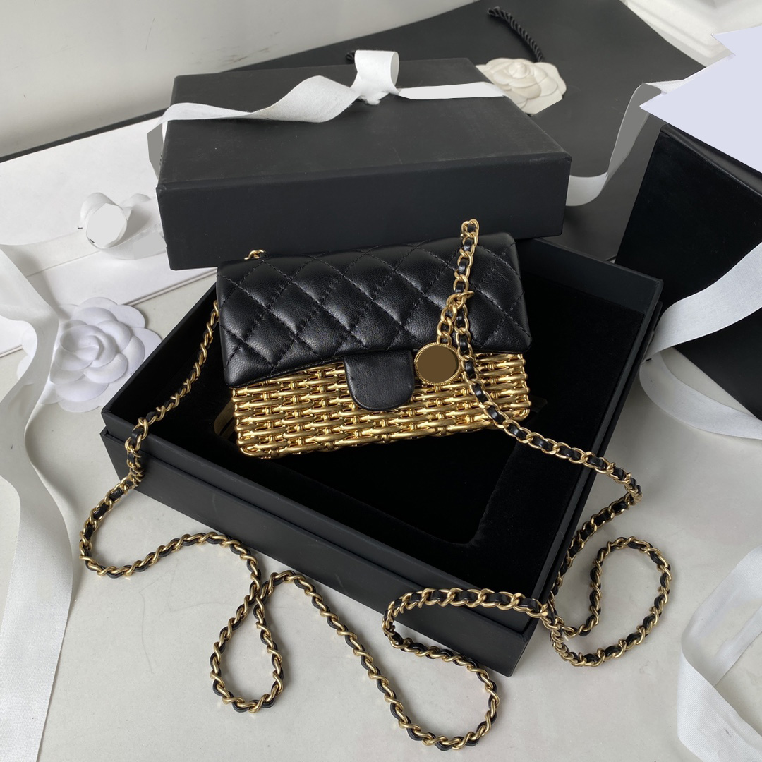 

CC Bags Luxury Brand Shoulder Bags 23C Womens AS3717 Gold Metal Bags Classic Mini Tiny Vanity With Matelasse Chain Crosssbody Shoulder Handb, Box