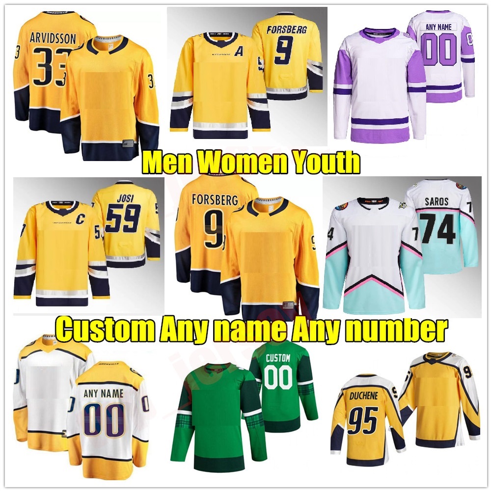 

2022-23 #59 Roman Josi Reverse Retro hockey jersey #9 Filip Forsberg Predators#92 Ryan Johansen Juuse Saros Ryan McDonagh Matt Duchene Mikael Granlund Trenin jerseys, As shown in illustration