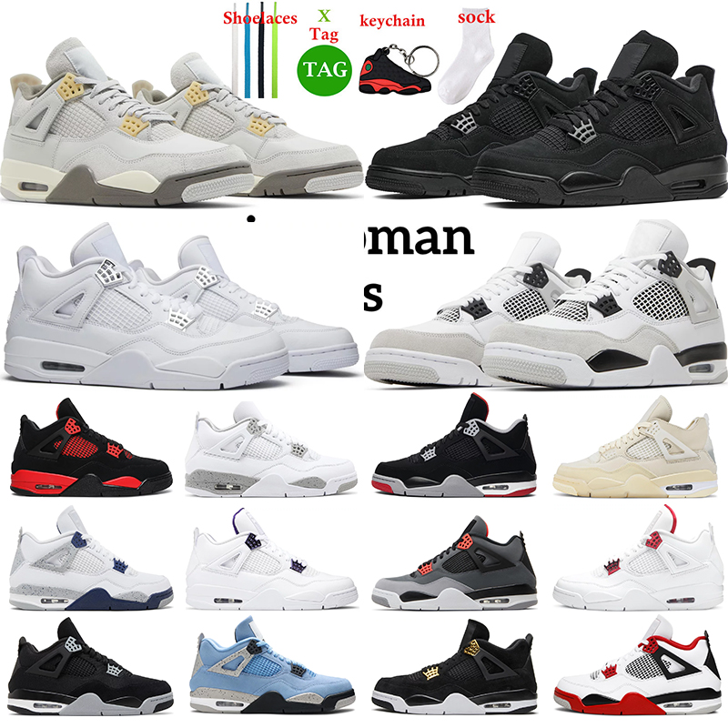 

4s basketball shoes Military black cat 4 for men women j4 jumpman jorden4 Red Thunder White Cement Purple Midnight Navy mens trainer sport sneakers size 5.5-13