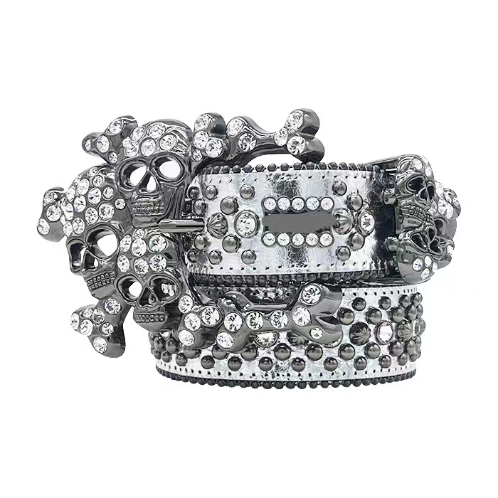 

Designer Fashion for Men Women Shiny diamond belt Black on Black Blue white multicolour with bling rhinestones gift, Silver