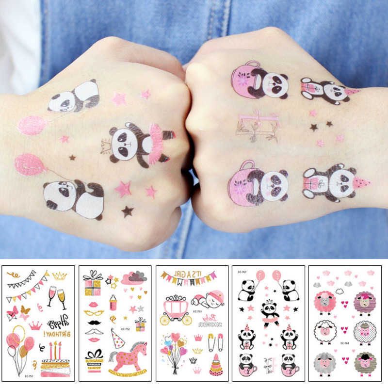 

Pink Temporary Tattoo Cute Panda Stickers Waterproof Sticker For Girls Birthday Party Present Fake Tatuajes Bady Art Kids Taty