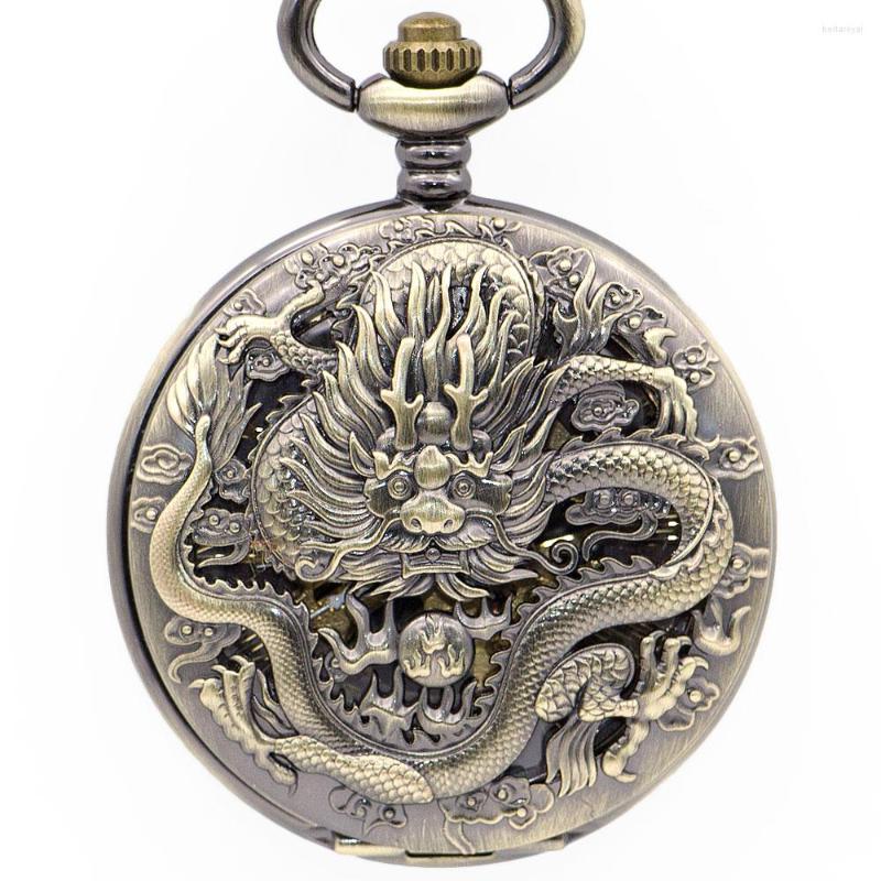 

Pocket Watches Drop Fashion Mens Mechanical Hand Wind Casual Fob Watch Dragon Logo Carving Gift, No box