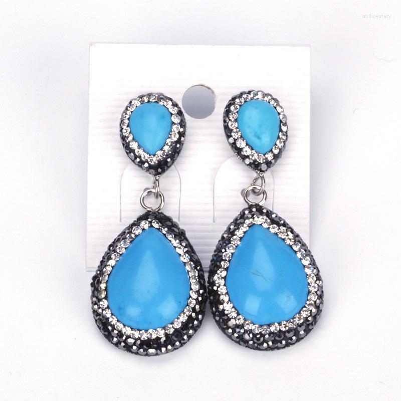 

Dangle Earrings Vintage Water Drop Blue Green Turquoises Stone Pendant Charm Pave Black White Rhinestone Big Earring For Women Brincos