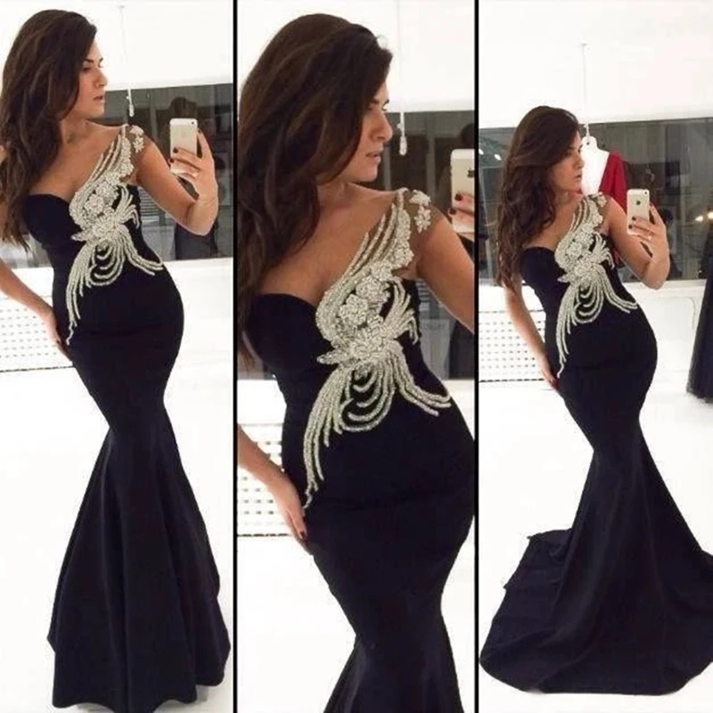 2023 Vintage Mermaid Prom Dresses Off The Shoulder Sleeveless Satin Black Crystals Party Evening Gowns Zipper Back Robe De Soiree Vestidos-image-838640658