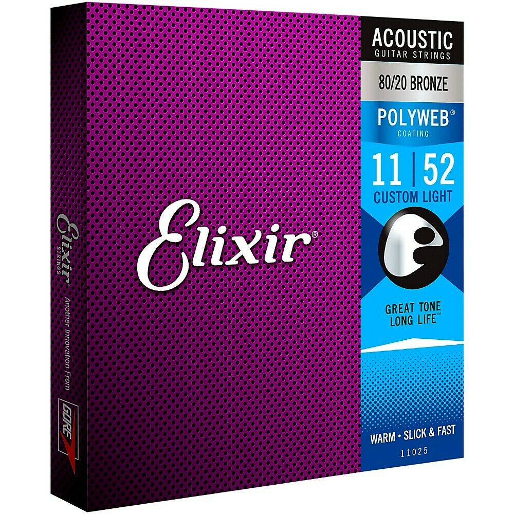 1 Sets Elixir 11025 Coated Acoustic Guitar Strings 11-52 Custom Light-image-485917049