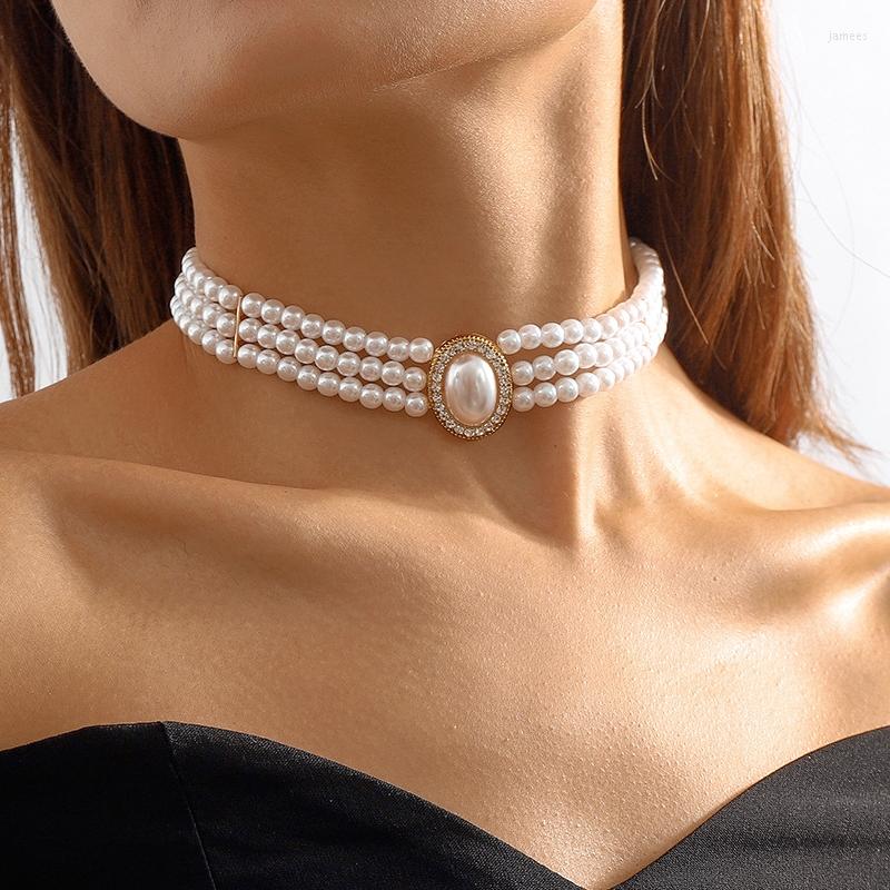 

Choker Ailodo Elegant Pearl Necklace For Women Multilayer Resin Crystal Party Wedding Fashion Jewelry Girls Gift 2023