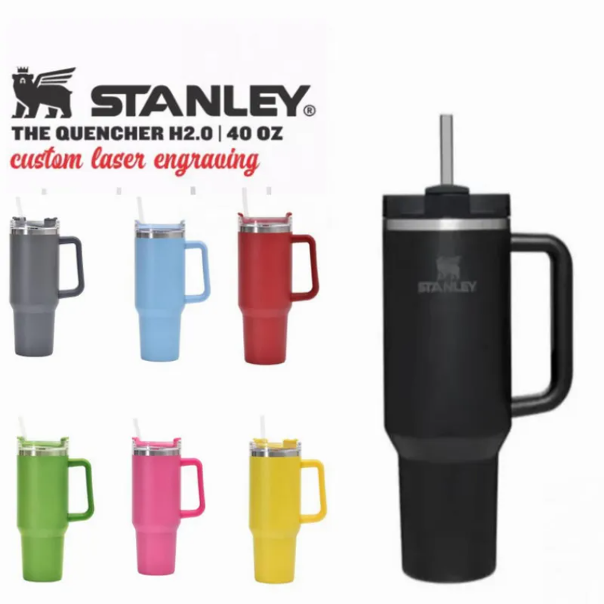 

Stanley Logo 40oz stainless steel tumbler with Logo handle lid straw big capacity beer mug water bottle powder coating outdoor camping cup vacuum insulated drinking
