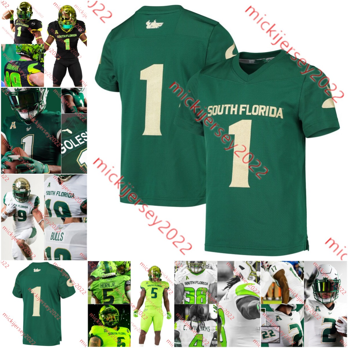 

Custom Stitched South Florida Bulls Football jersey 28 Jatorian Hansford DJ Gordon IV Jimmy Horn Jr. Gunnar Greenwald Yusuf Terry K'Wan Powell South Florida jerseys, Grass green number-white