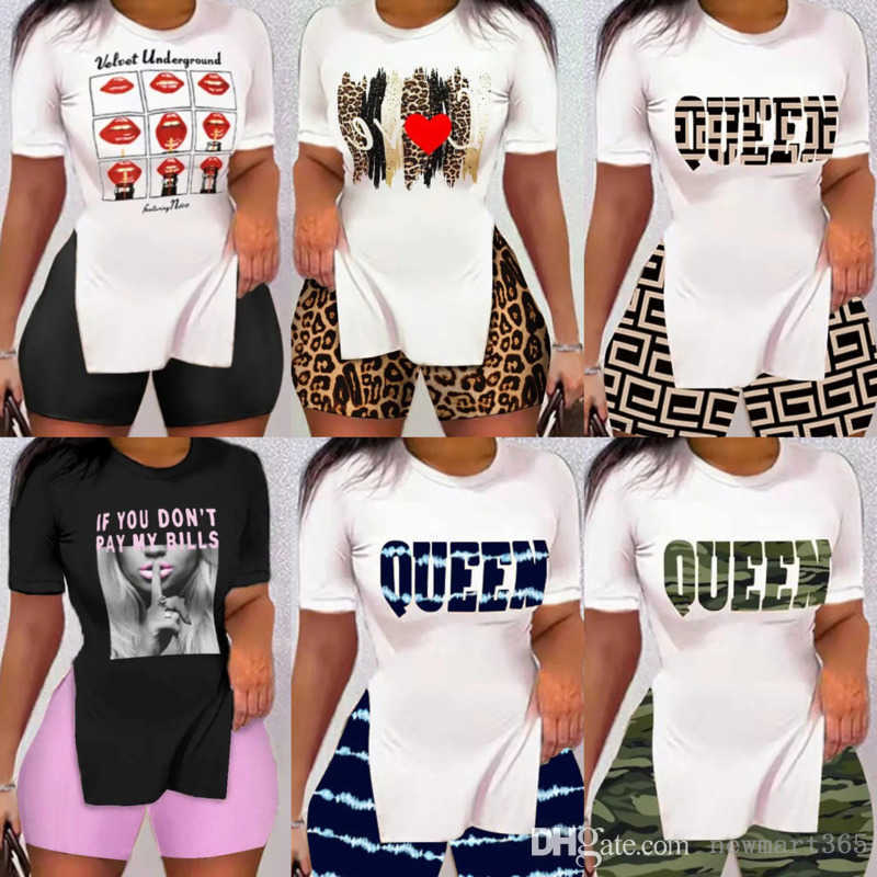 

Plus Size -3xl Designer Womens Tracksuits Clothes 2 Piece PantsShort Sleeve Split Top T Shirt And Shorts Set Sexy Printed Ladies Summer Outfits, #2