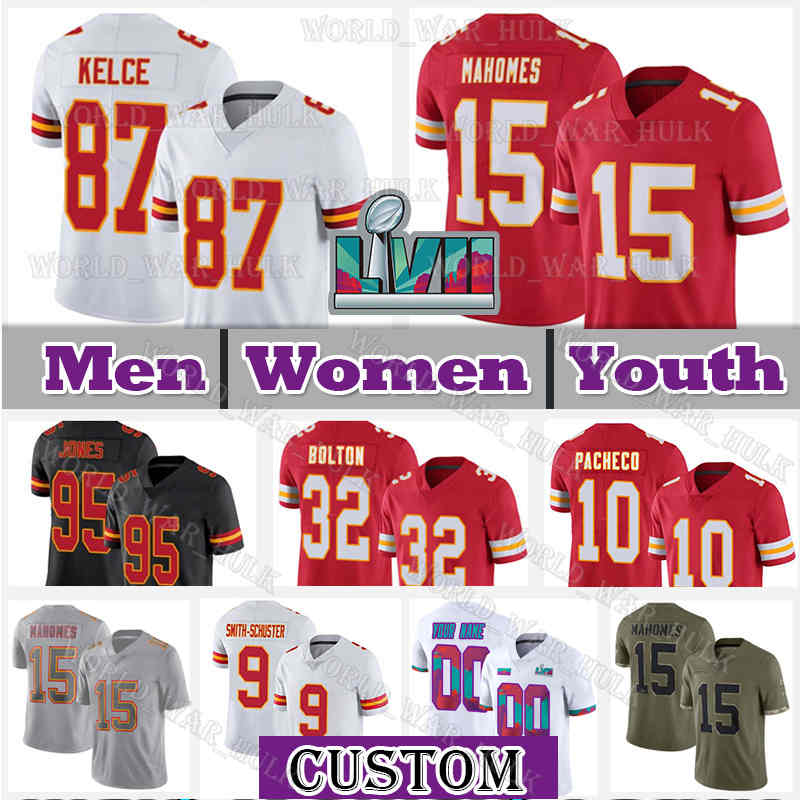 

15 Patrick Mahomes Football Jersey Isiah Pacheco Travis Kelce 7 Harrison Butker Kansases City Kadarius Toney Nick Bolton JuJu Smith-Schuster Chiefes Derrick Thomas, Youth jersey(q z)