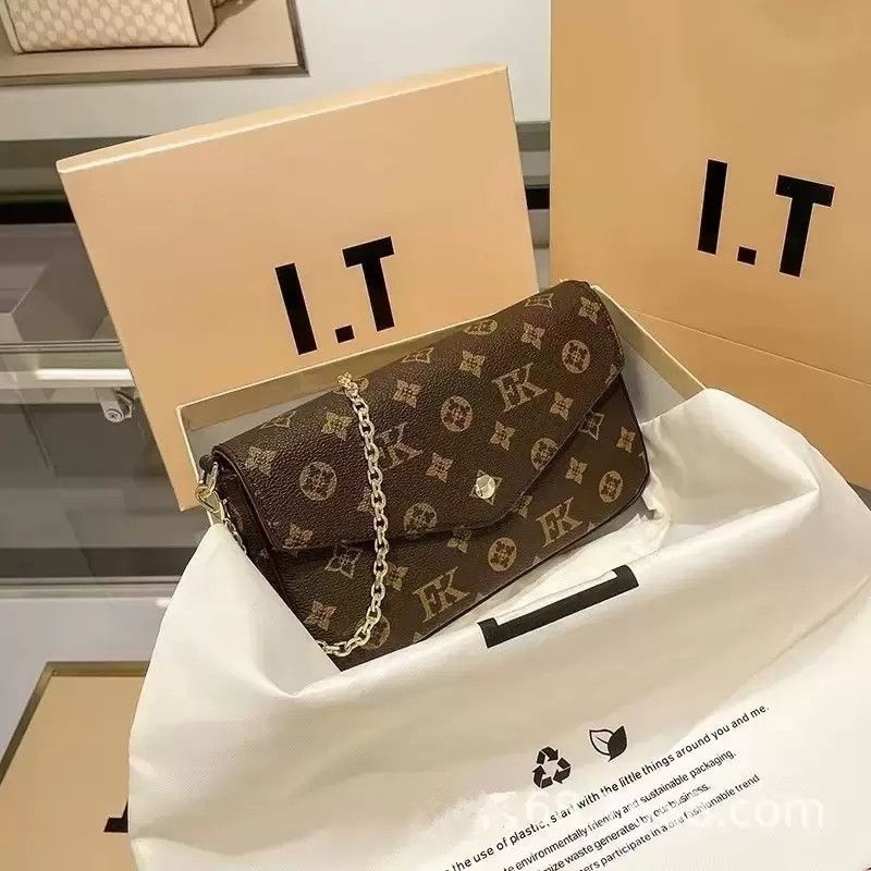 

Designers POCHETTE 3 pcs/set Wallets Women embossing Leather Handbags Luxurys Womens Messenger Chain Shoulder Bag Clutch Crossbody Purse M64064 M61276, Brown flower