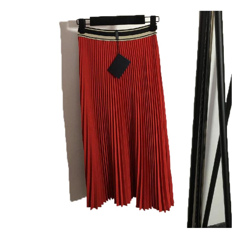 

SS New Women Sexy Skirt Summer Mesh Dress Womens Girls Designer Dress Long Stretch Waist Retro Solid Pleated Letter Print Dres Simia Beach Pleats Dresss Red colour, Black