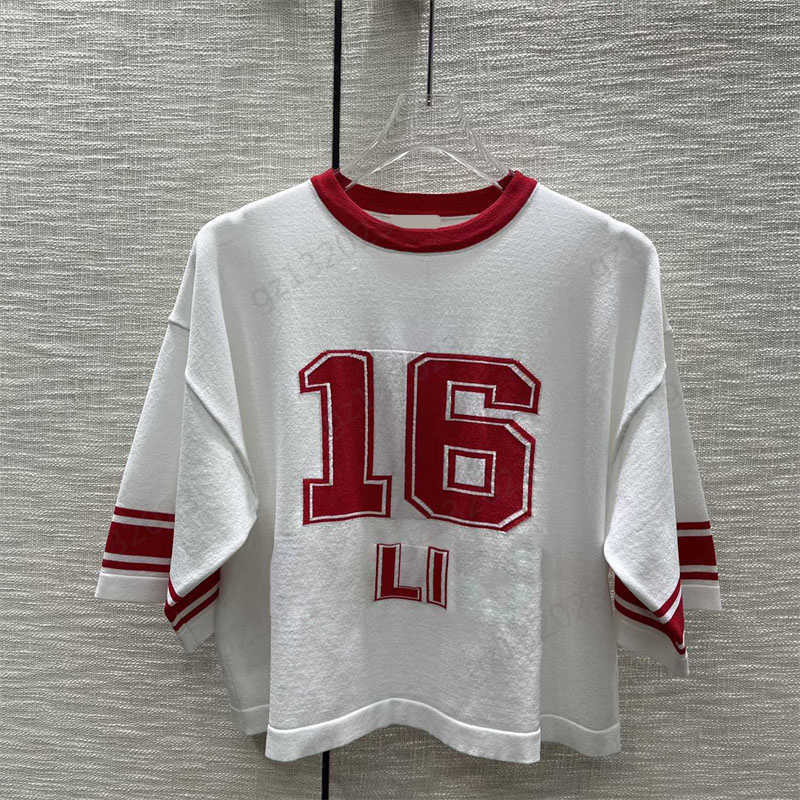 

Woman Sweater Digital Print Matching Color Round Neck Pullover Knit Sweater Drop Shoulder Design Short Sleeve Slim Knitwear Designer Sweater