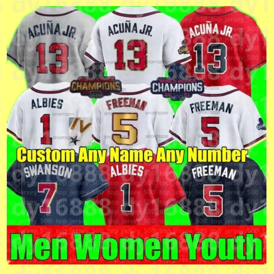 

Custom 2023 Men Women Youth WS Gold Program jersey Dansby Swanson 13 Ronald Acuna Jr. Ozzie Albies 28 Matt Olson Freddie Freeman 27 Austin Brave Riley Baseball Jerseys