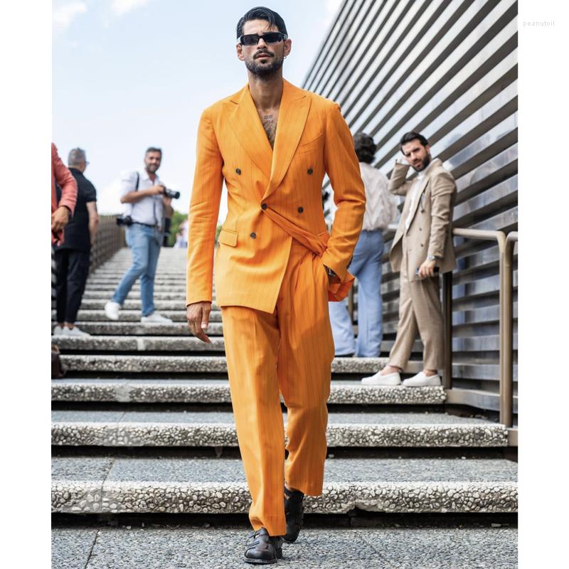 

Men's Suits Orange Men Regular Fit 2 Piece Double Breasted Blazer Sets Loose Big Size Fashion Daily Casual Coat Pants Male Clothing, Picture shown