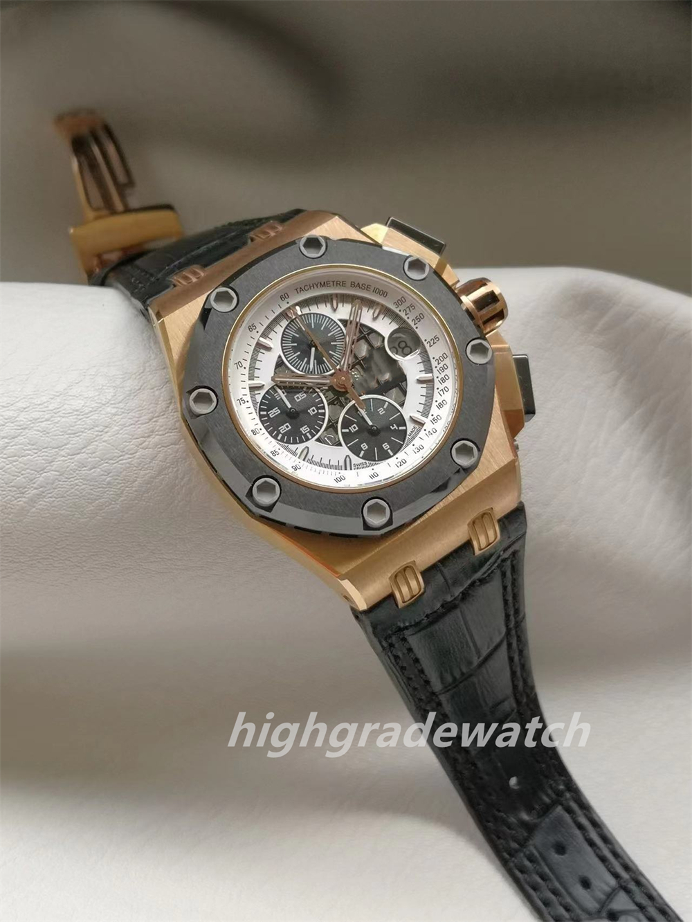 

JF designer watches 26078 cowhide fine Steel black ceramic dark blue dial 46mm 3126 Custom fully automatic movement watch Montre de Luxe, As shown