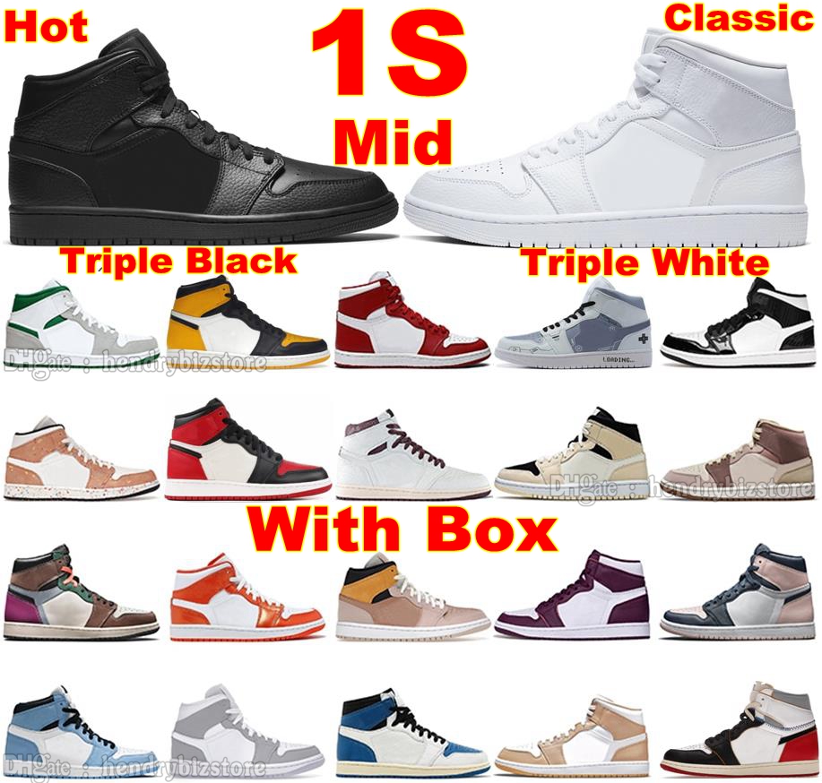 

1S Mid Black Triple White 1 Basketball Shoes OG High Satin Snake Sneakers Games Hand Crafted Pastel Carbon Fiber Syracuse Heat Reactive Crimson Tint Toe Bred Trainers, Color#23