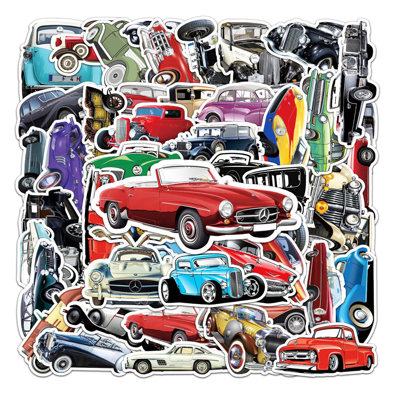 

50Pcs Classic Vintage Car Stickers for Teens Adults Men Waterproof Vinyl Decorative Old Car TZ-LYC-154B, Multi colors