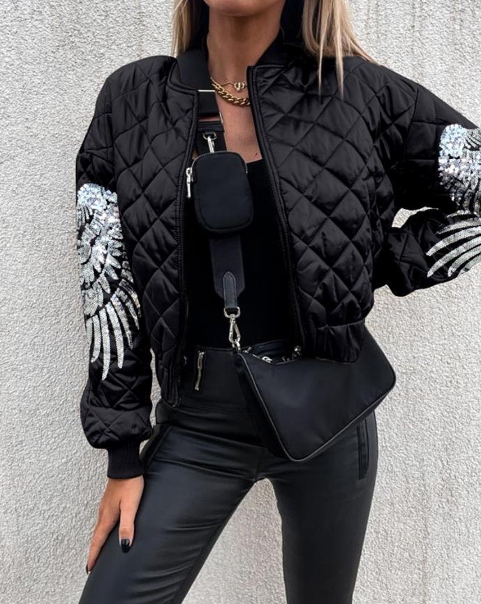 

Womens Jackets Winter Clothes Coat Fashion Contrast Sequins Angel Wings Pattern Quilted Warm Down Jacket Black Top Casual Street Wear 230202, Beige