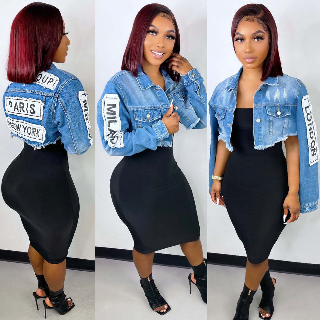 

Women's Jackets Casaul Jeans Color Print Letter Jacket Coat Full Sleeve Streetwear Clothes For Outfit 230202, Black