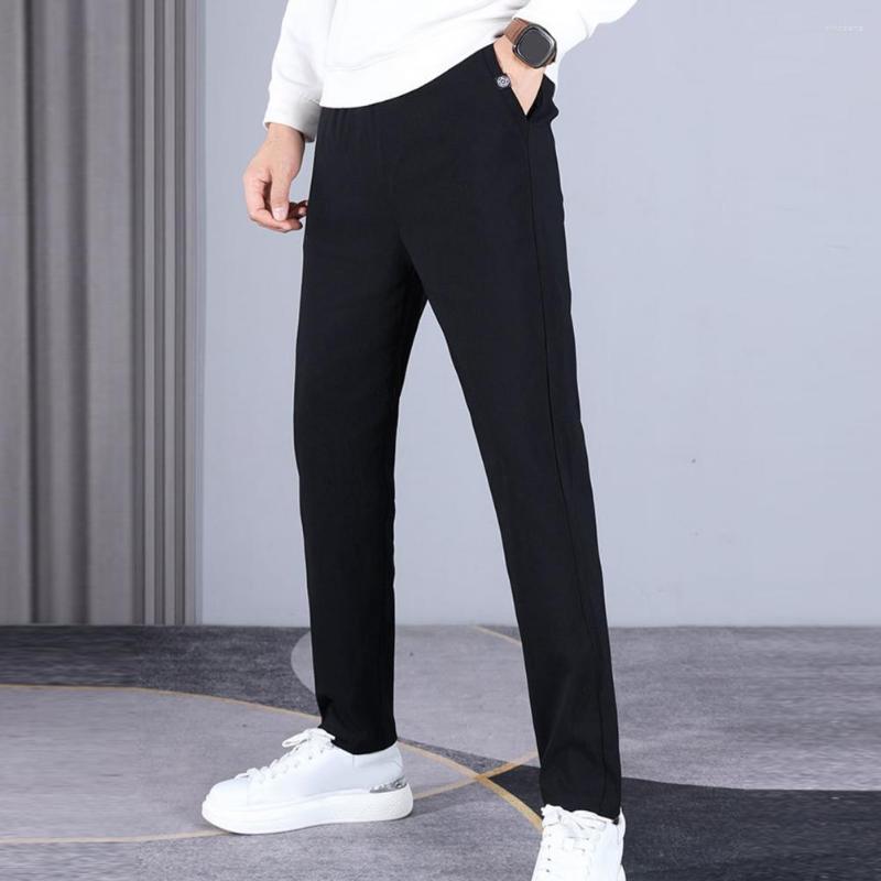 

Men's Pants Trendy Men Super Soft Trousers Elastic Waist Pure Color Moisture Permeability Streetwear, Black