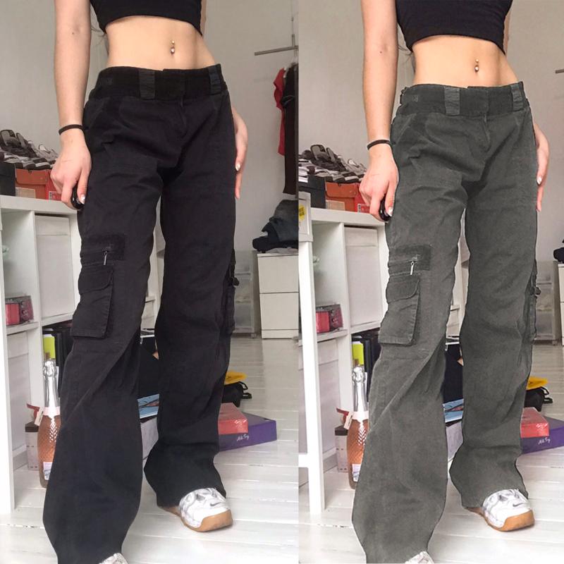 

Women' Jeans High Waist Cargo Solid Color Casual Hip Hop Style Spring Wild Daily Streetwear Trendy Chic Women Denim Trousers, Black