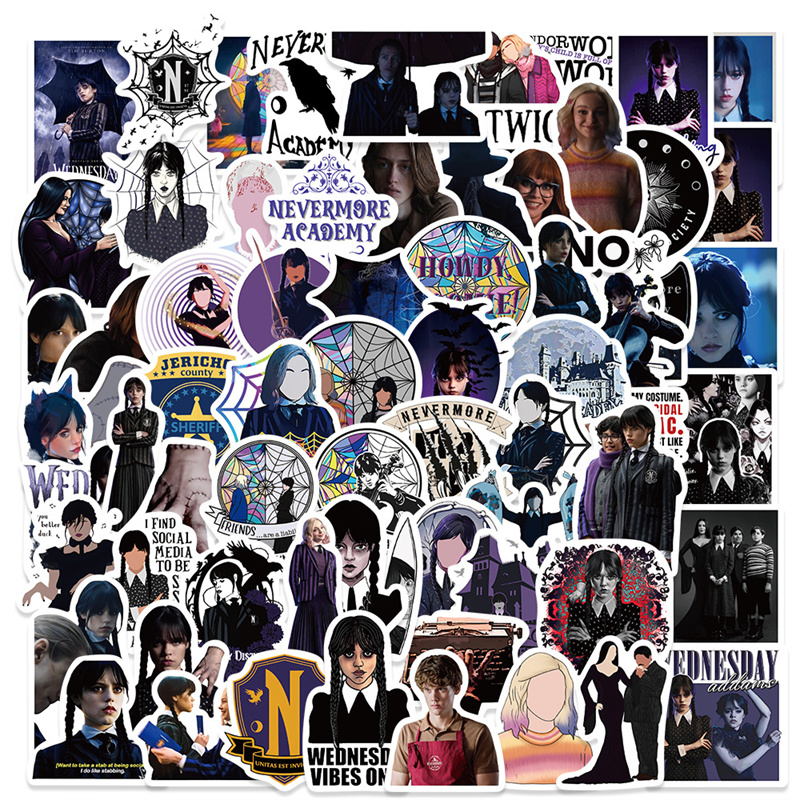 

70PCS Wednesday Addams Stickers Horror Gothic Stickers Outdoor Camping Graffiti Stickers for Laptop Skateboard Motorcycle Decals, Multi colors