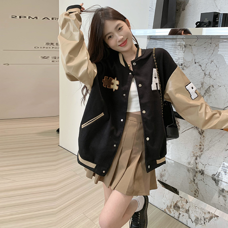 

Women's Jackets Autumn Winter Bomber Y2k Clothes Jacket Women Harajuku Style Trench Coats Korean Oversized Coat Street Fashion Baseball 230202, Black