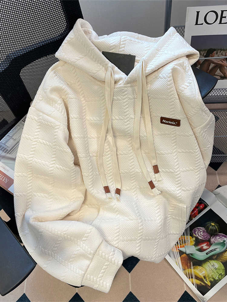 

Women's Hoodies Sweatshirts Solid Color Women Loose Drawstring Tie Up 2022 Autumn Winter Simple Female Pullover American Style Harajuku Y2302, White