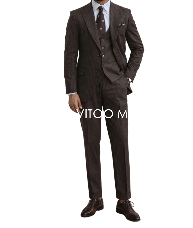 

Men's Suits & Blazers Winter Brown Wool Striped Men Formal Wedding Business Blazer /Tuxedos Slim Fit Custom Made Male Clothing/Jacket Pant V, Beige