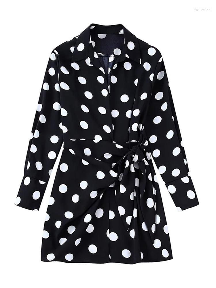 

Casual Dresses Women Dot Print Shirt Dress With Belt Chic Long Sleeve Lapel Mini Skirt 2023 Summer Commuter Short Robe Streetwear, Picture shown