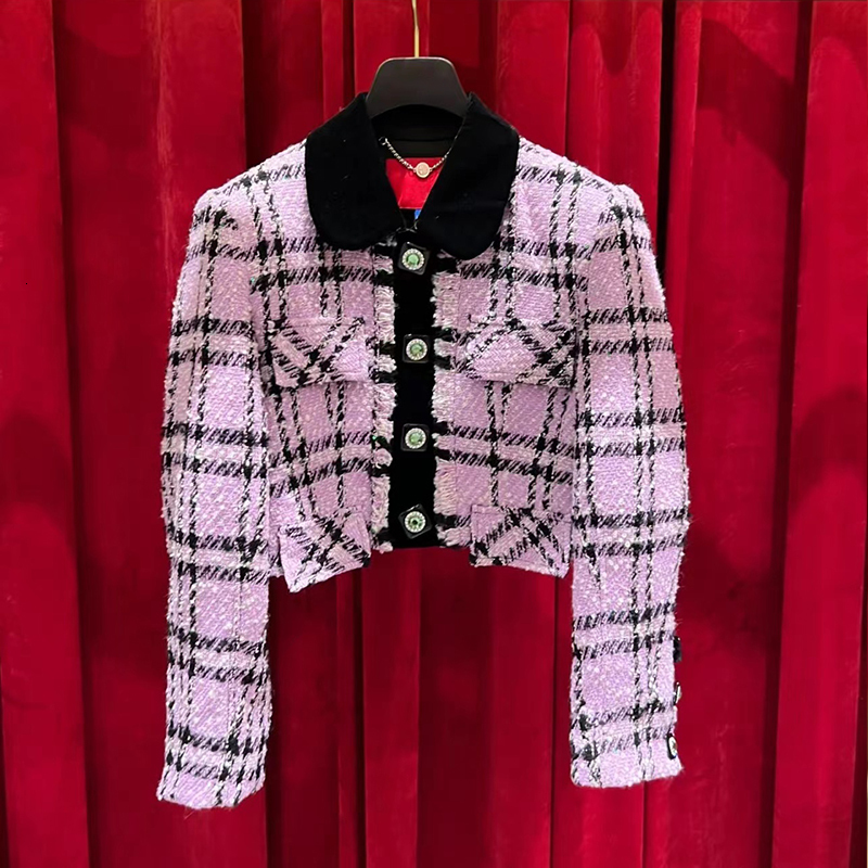 

Women' Jackets Small Incense Wind Light Luxury Tweed Short Jacket Autumn Sense Of Senior French Celebrity Temperament Longsleeved Blouse 230202, Pink