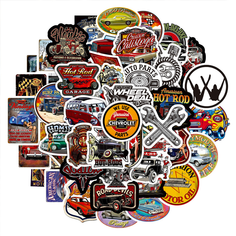 

50Pcs Classic Vintage Car Stickers for Teens Adults Men Waterproof Vinyl Decorative Old Car KL003-157, Multi colors