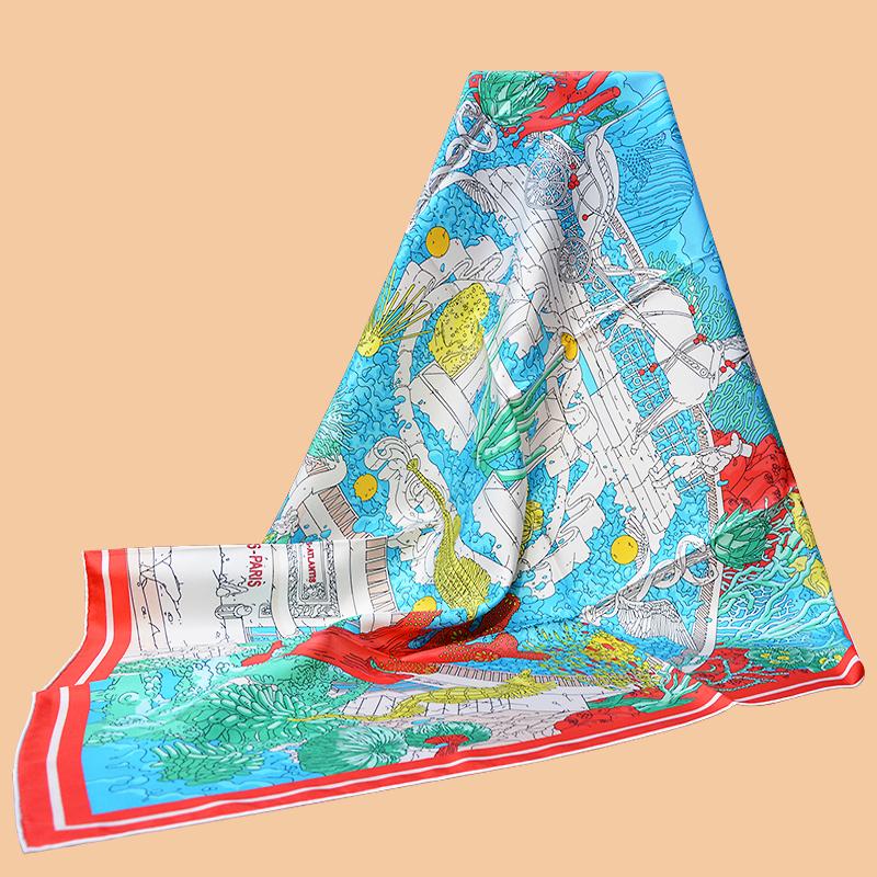 

Scarves HuaJun 2 Store||Ex-Libris Atlantis "Ex-Libris Atlantis" 90 Silk Square Scarf Twill Printing Anti-wrinkle Hand-stitched