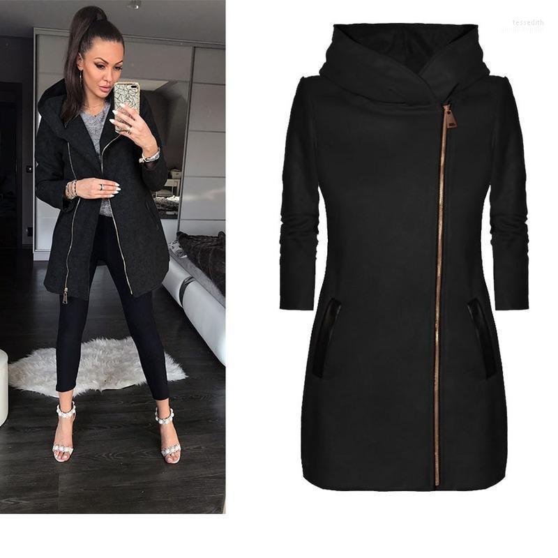 

Women' Wool & Blends 2023 Autumn Clothing Long Loose Casual Hoodies Zipper Jacket Coat Slim Warm Hooded Sweatshirts Plus Size 4 5XL Tess22, Black